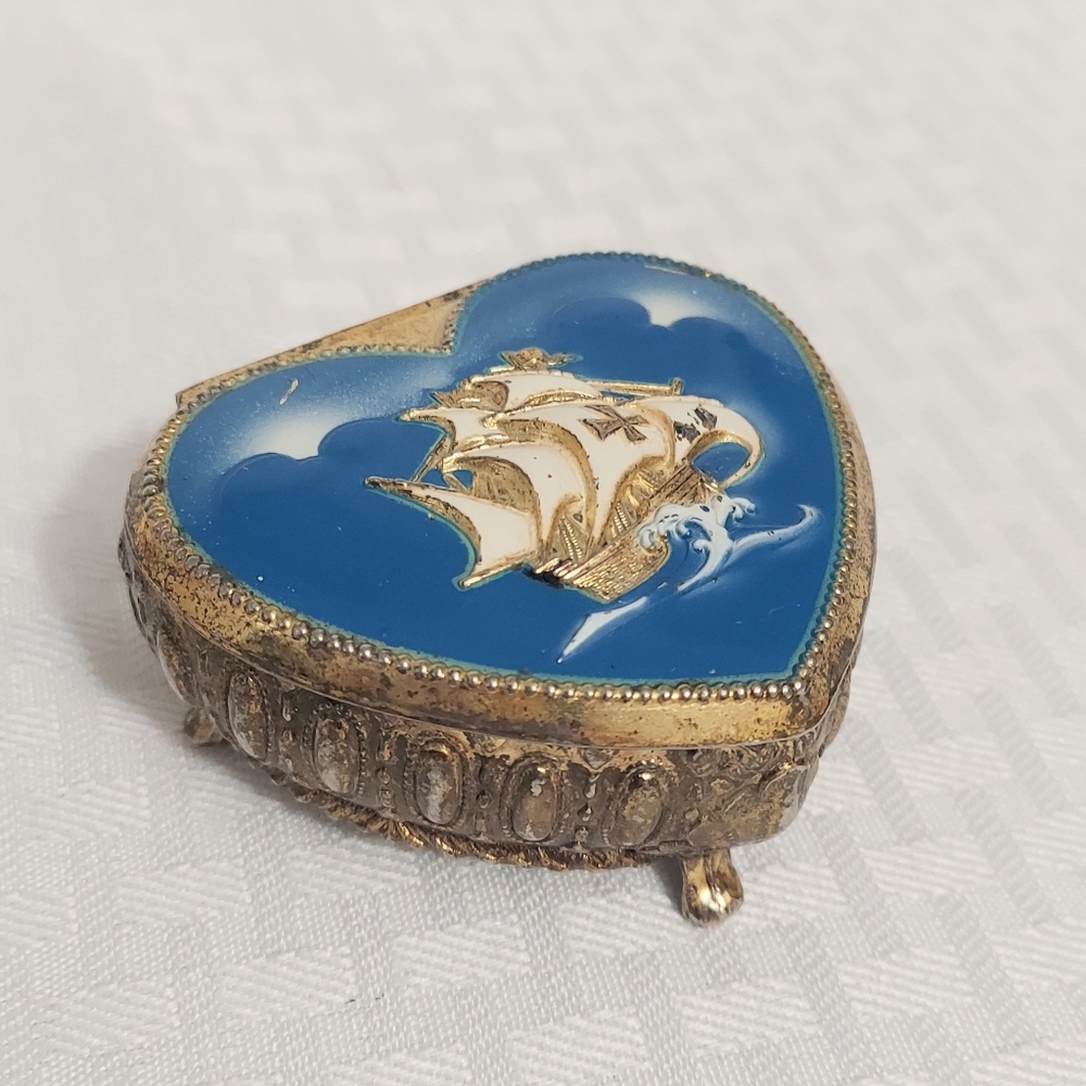 Nautical Heart Shaped Trinket Box Silver Plated